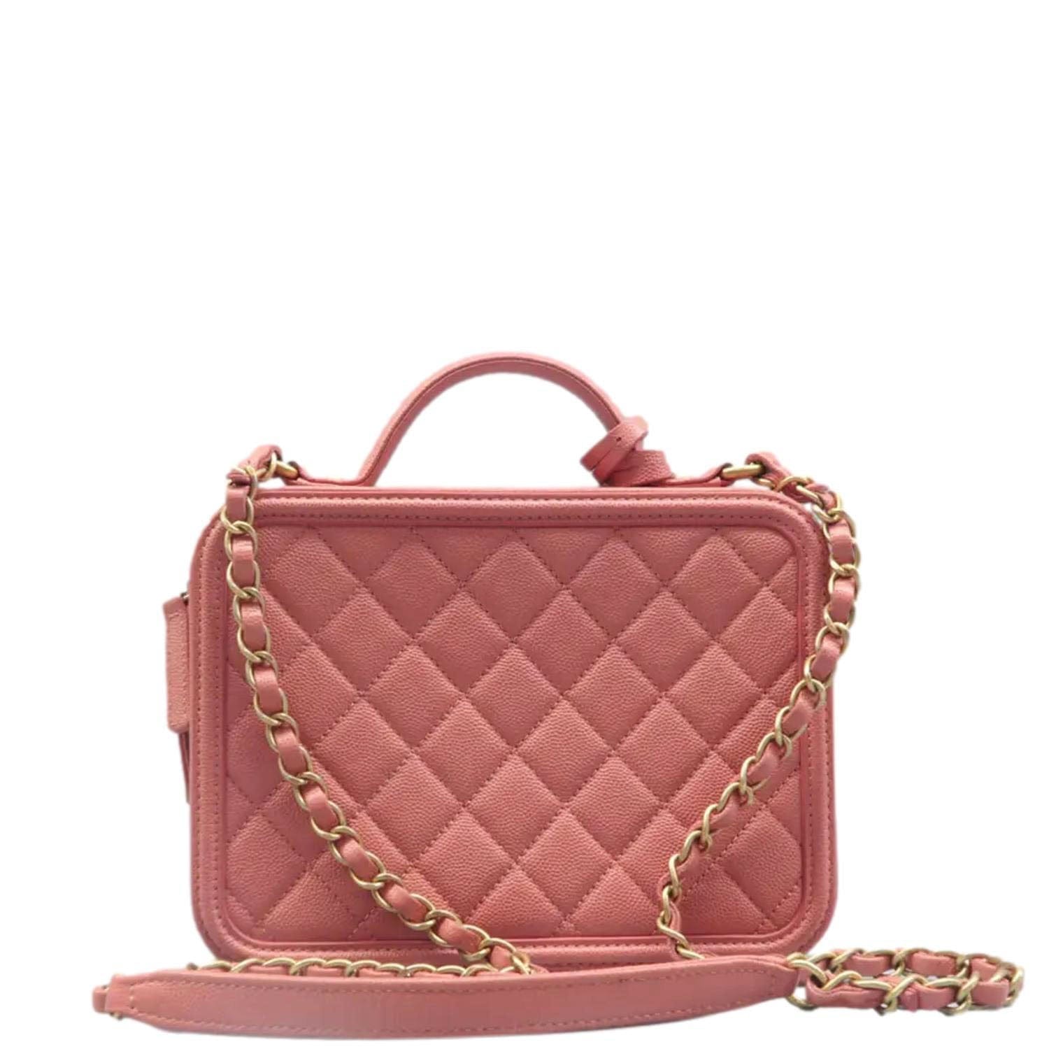 Chanel Vanity Case Filigree CC Medium Caviar Quilted Shoulder Bag Pink