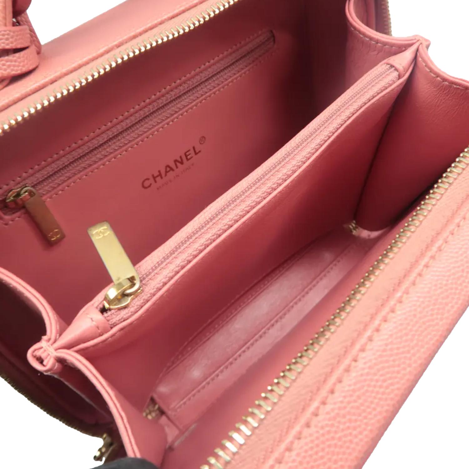 Chanel Vanity Case Filigree CC Medium Caviar Quilted Shoulder Bag Pink