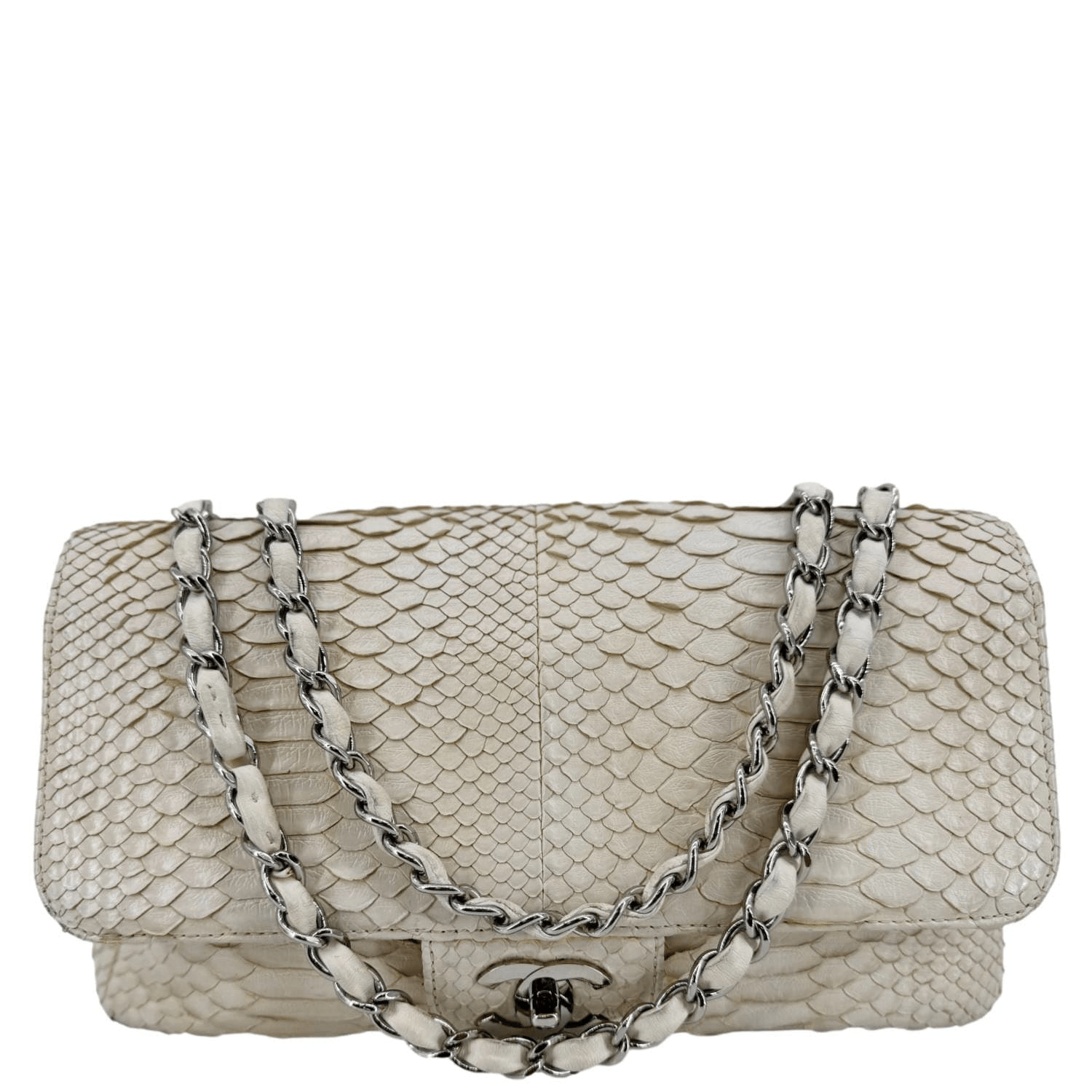 Chanel Flap Python Leather Crossbody Bag Ivory