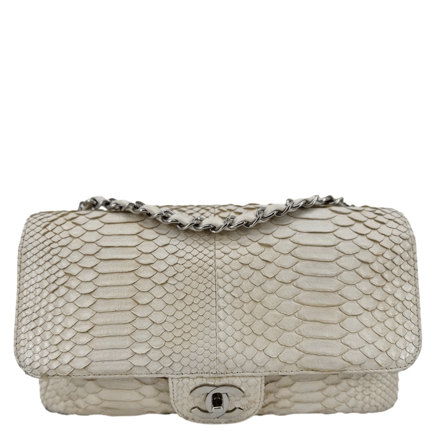 Chanel Flap Python Leather Crossbody Bag Ivory