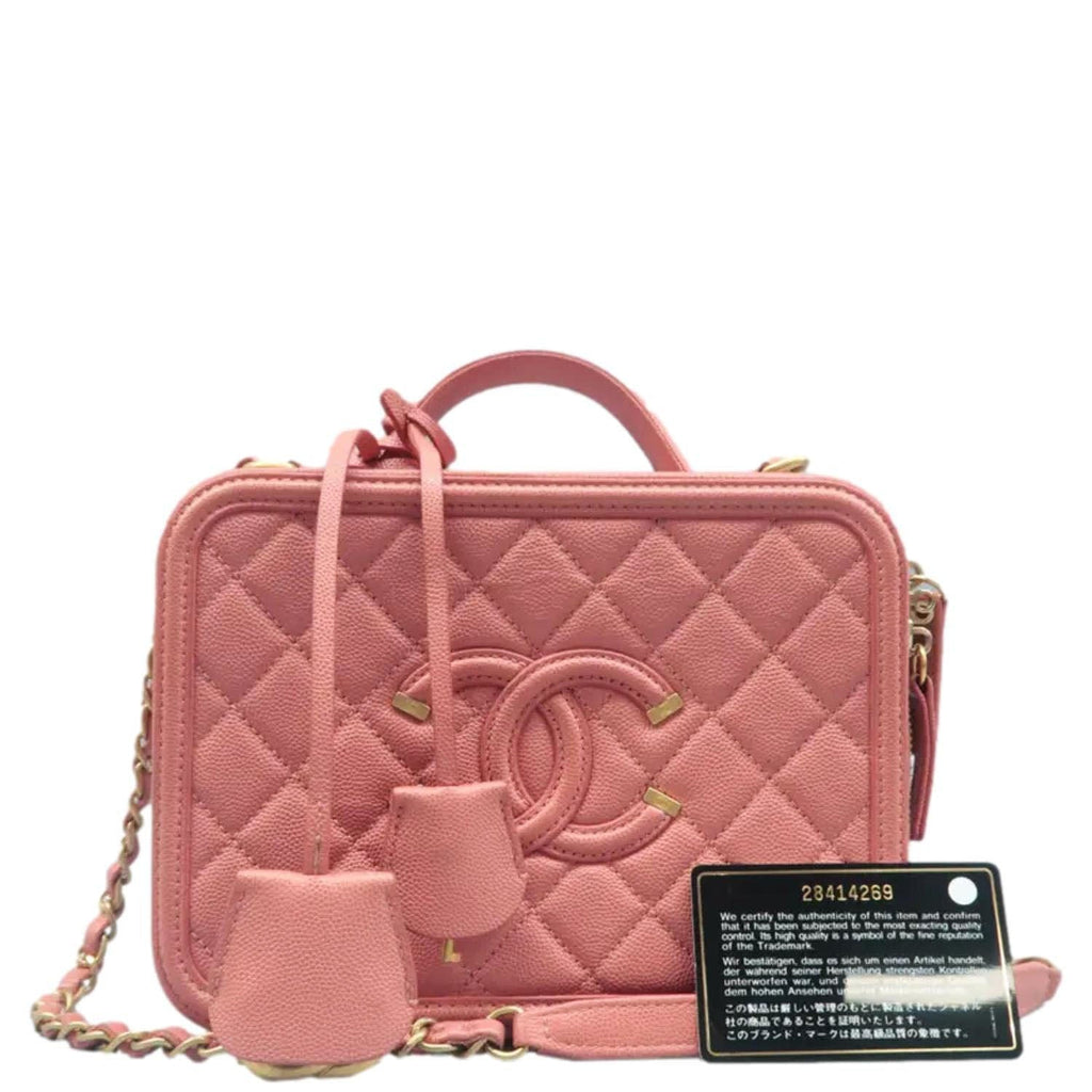 Chanel Vanity Case Filigree CC Medium Caviar Quilted Shoulder Bag Pink
