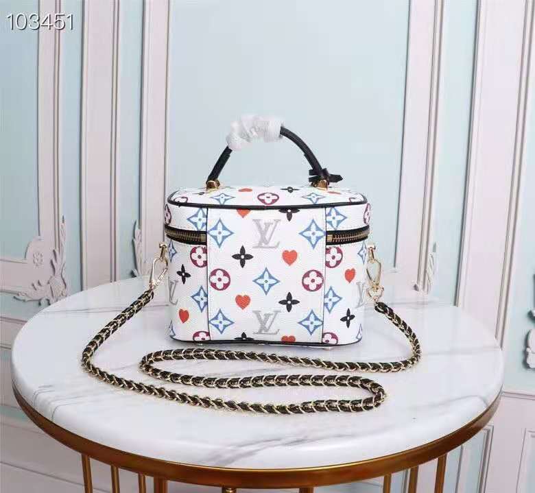 Louis Vuitton Vanity PM Bag Game On Monogram Canvas White By Nicolas Ghesquiere For Women, WomenÃƒÂ¢Ã¢â€šÂ¬Ã¢â€žÂ¢s Handbags, Shoulder And Crossbody 7.5in/19cm Louis Vuitton M57458