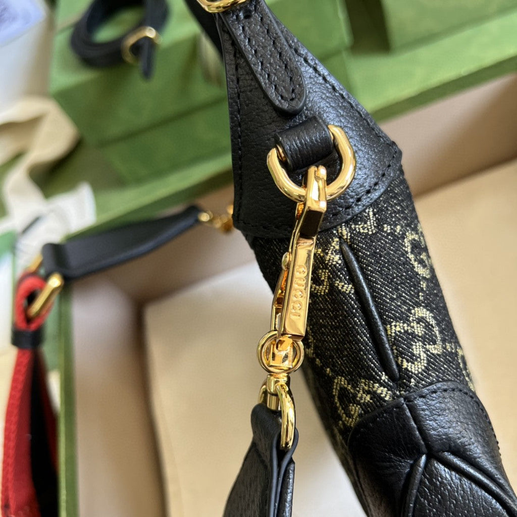 Gucci Jackie 1961 Mini Shoulder Bag Black And Ivory Gucci Denim Jacquard For Women 7.5in/19cm Gucci 685127 UN3AG 1294