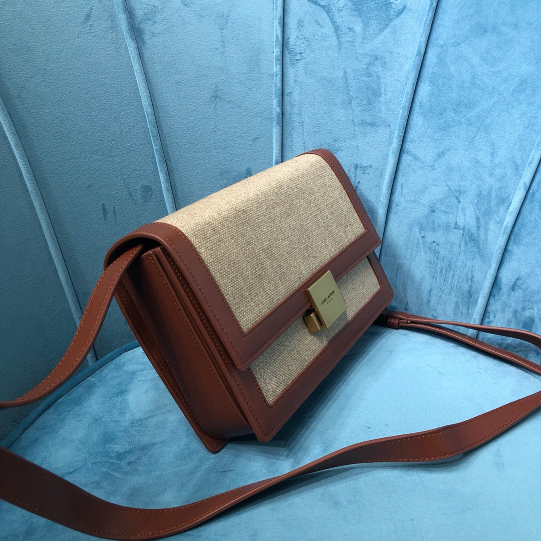 Top Quality Le CarrÃ© Satchel In Canvas And Box Natural Beige &amp; Brick For Women 9in/23cm YSLÂ 