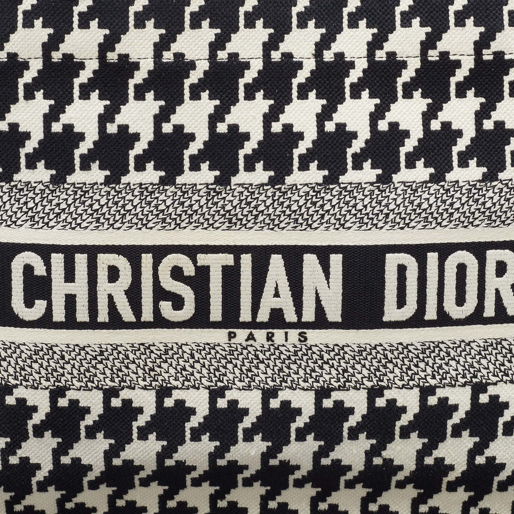 Dior Black/white Embroidered Macro Houndstooth Canvas Medium Book Tote