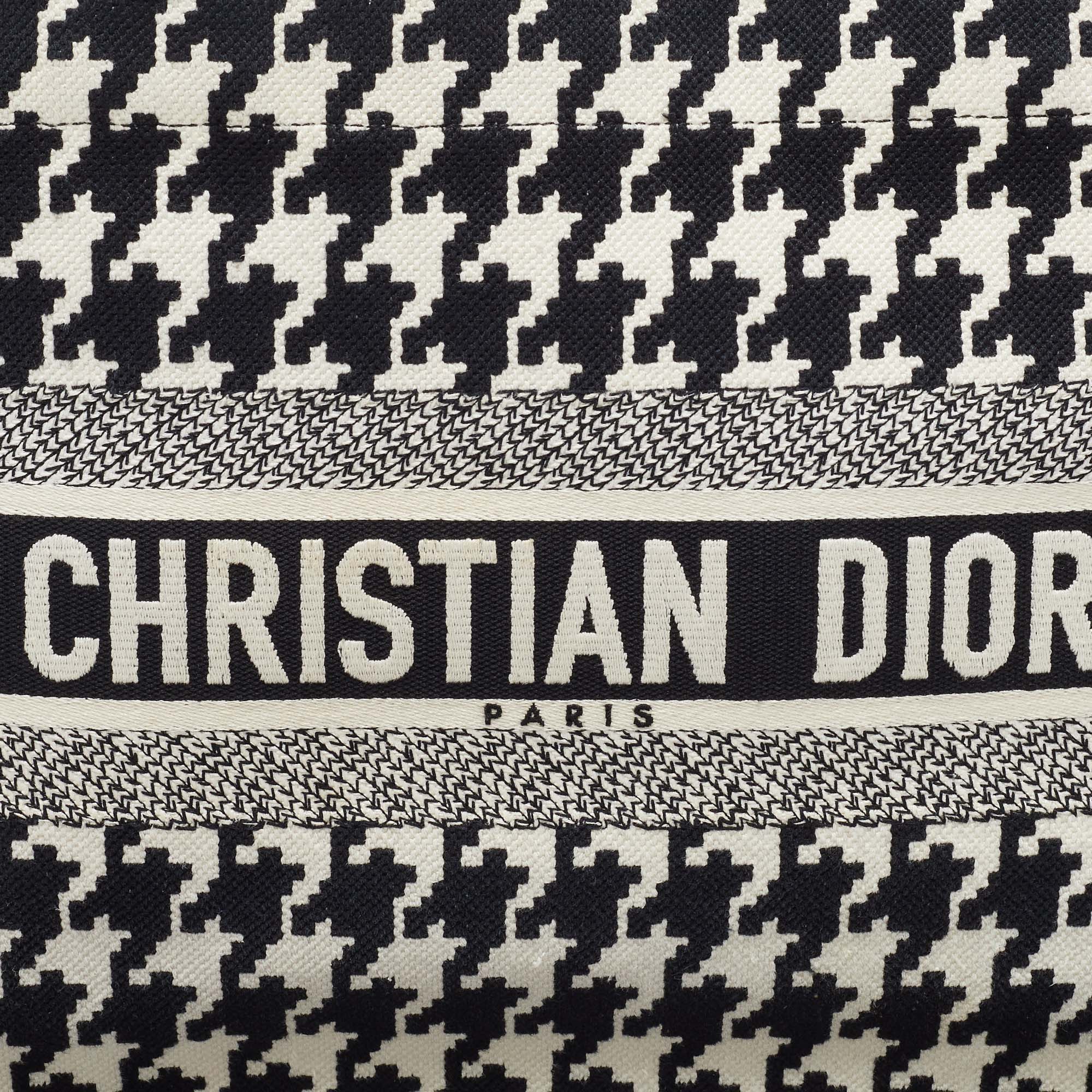 Dior Black/white Embroidered Macro Houndstooth Canvas Medium Book Tote