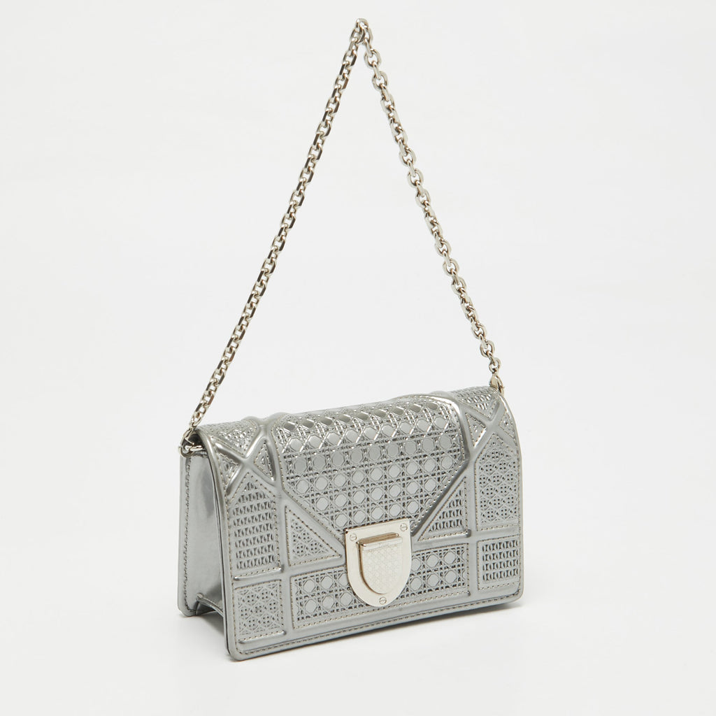 Dior Silver Cannage  Leather Baby Diorama Chain Bag
