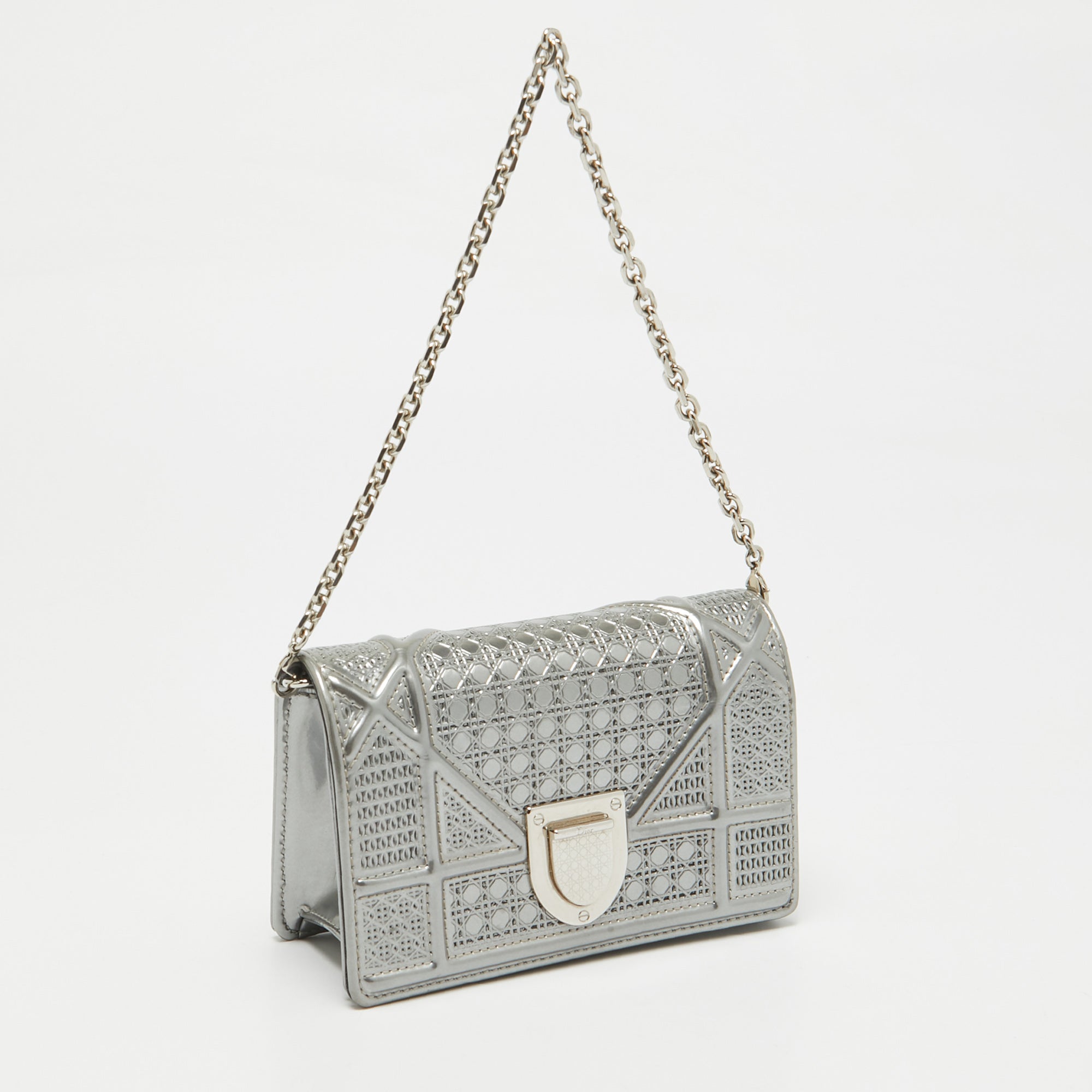 Dior Silver Cannage  Leather Baby Diorama Chain Bag