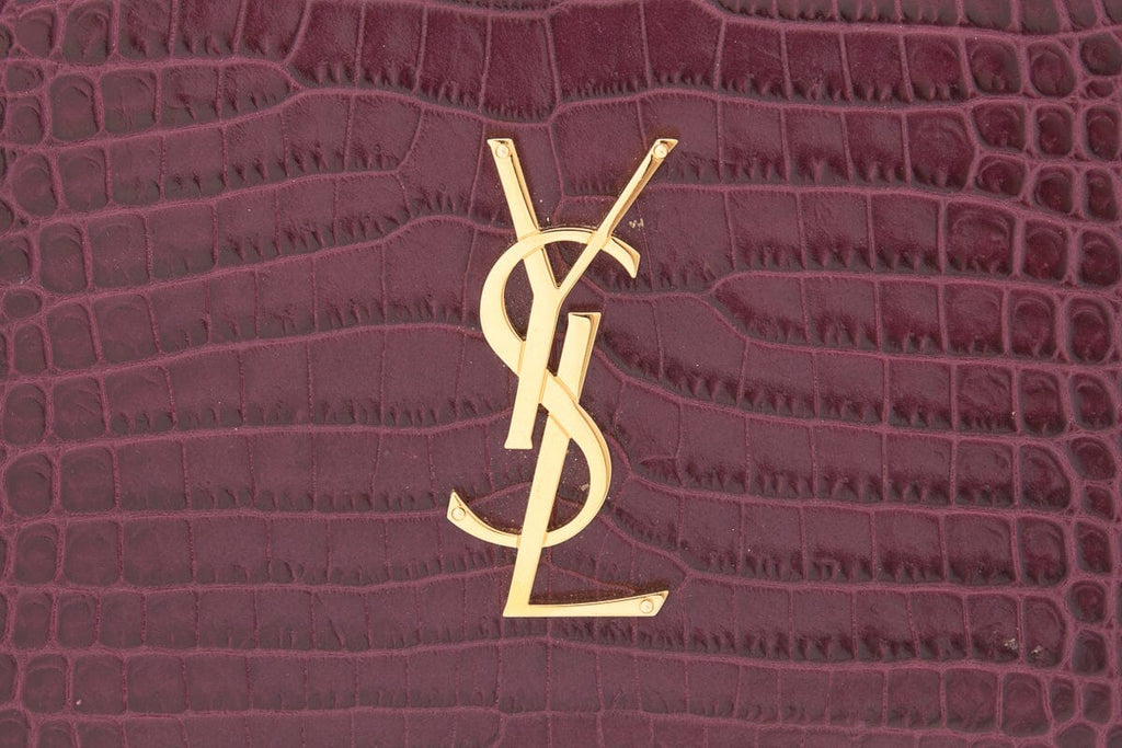 Saint Laurent Burgundy Embossed Croc Clutch