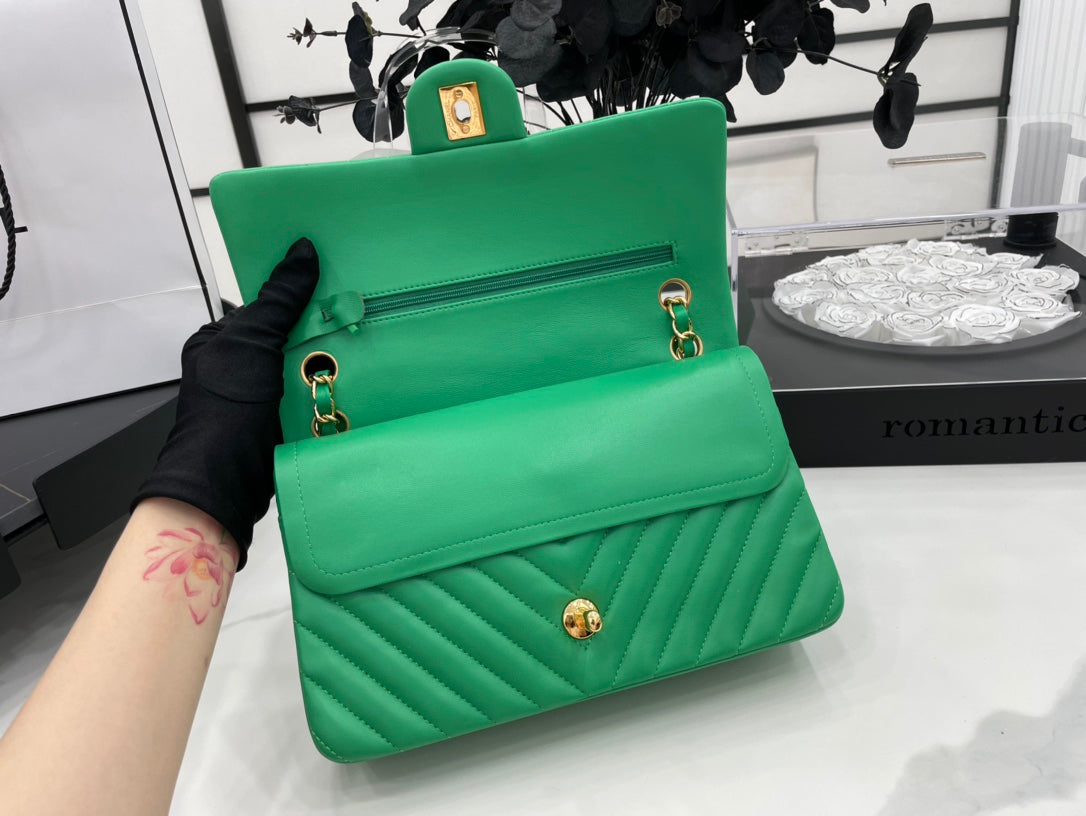 Chanel Chevron Mini Rectangular Classic GlamIap Green Bag For Women 20.5cm/8in