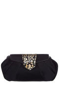 Sharif Black Satin Leopard Rhinestone Evening Clutch