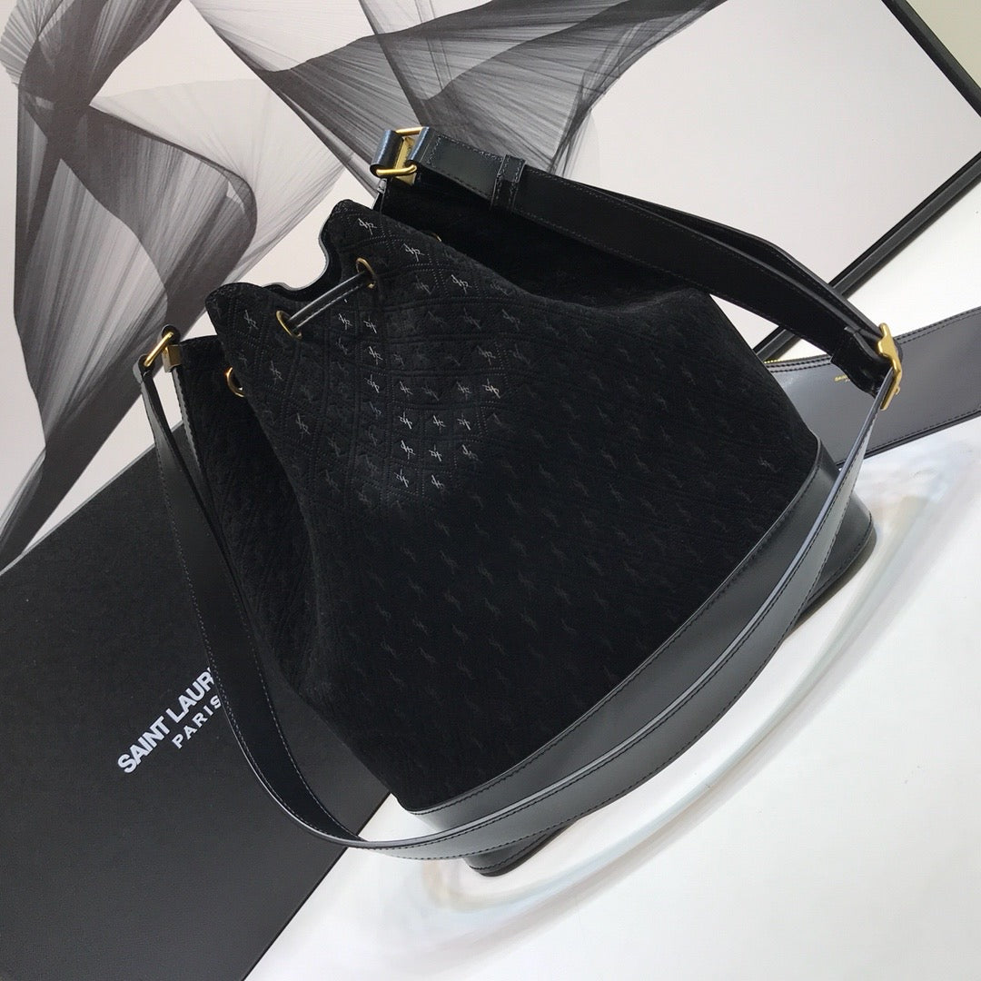 YSSL All-Over Monogram Bucket Bag Black For Women 10.5in/27cm YSLÂ 