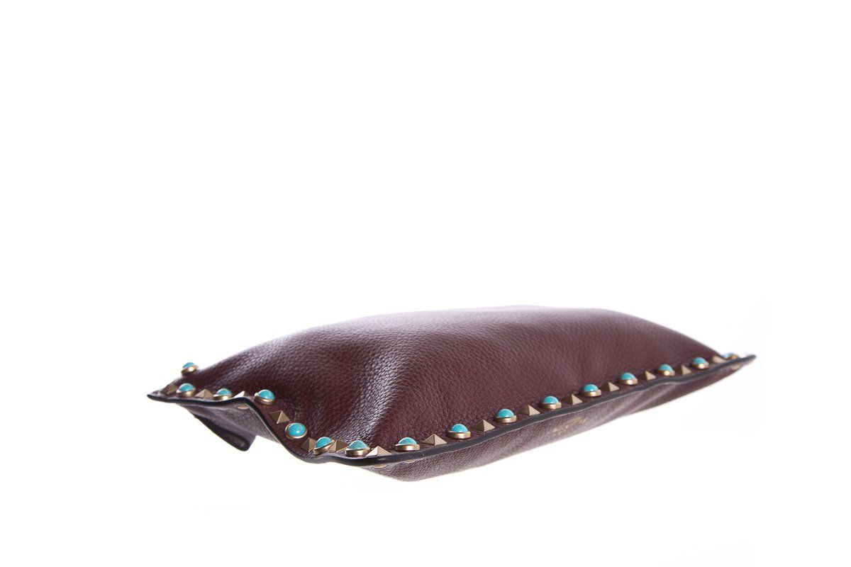 Valentino Plum Leather Rockstud Turquoise Accent Clutch