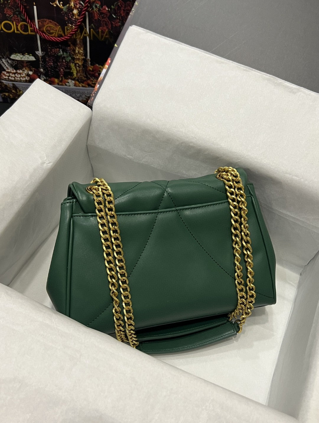 Large Devotion Shoulder Bag In Quilted Nappa Green For Women 11.4in/29cm GLAMI