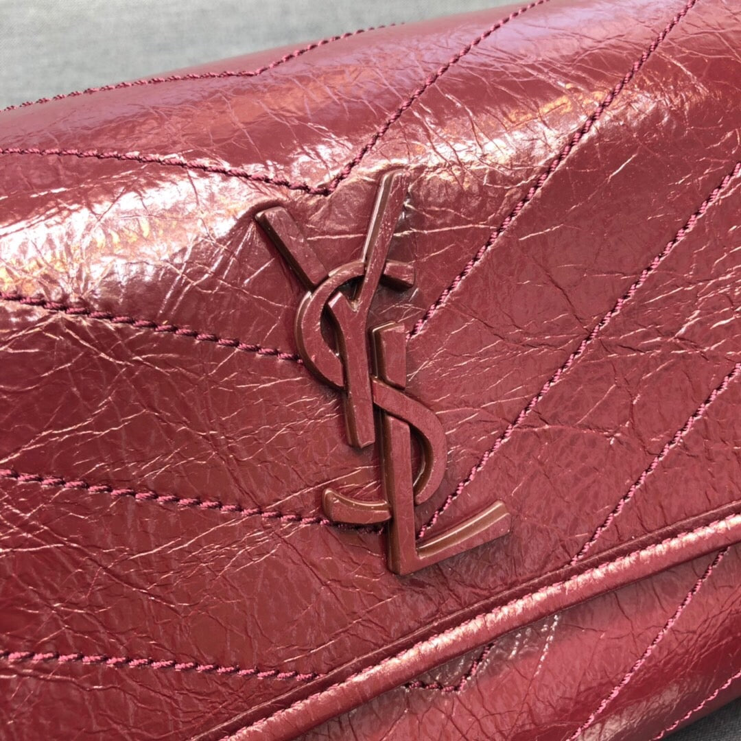 Saint Laurent Niki MeDiorum Crinkled Shoulder Bag Burgundy For Women 11in/28cm YSL