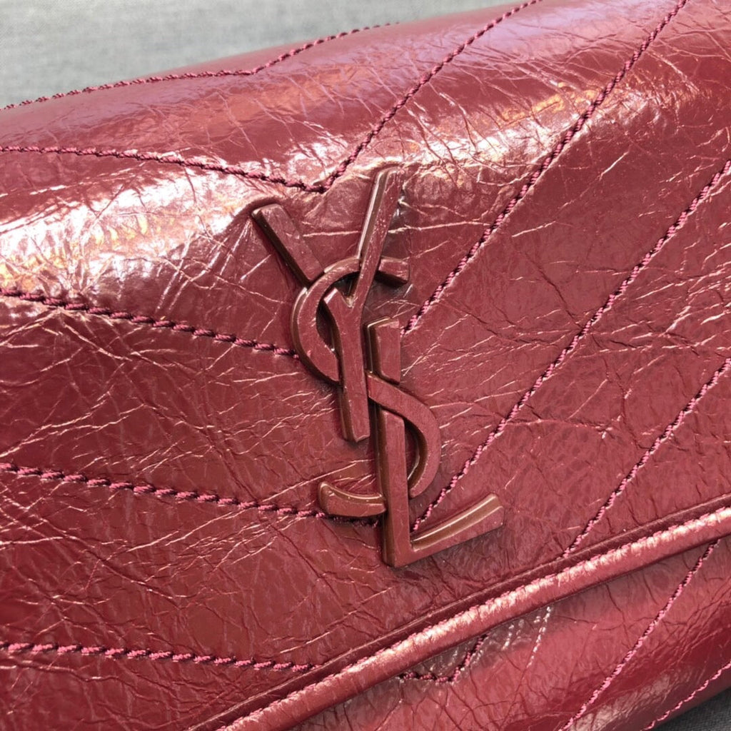Niki MeGLAMIum Crinkled Shoulder Bag Burgundy For Women 11in/28cm YSL