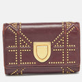 Burgundy Leather Studded Diorama Trifold Wallet