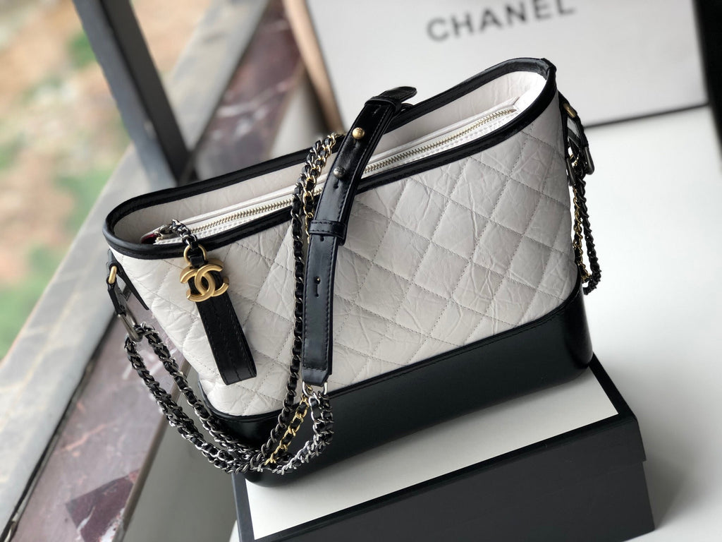 ChanelGabrielle Hobo Handbag White/Black For Women Bags, Shoulder And Crossbody Bags 9.8in/25cm A93824 Y61477 C0200
