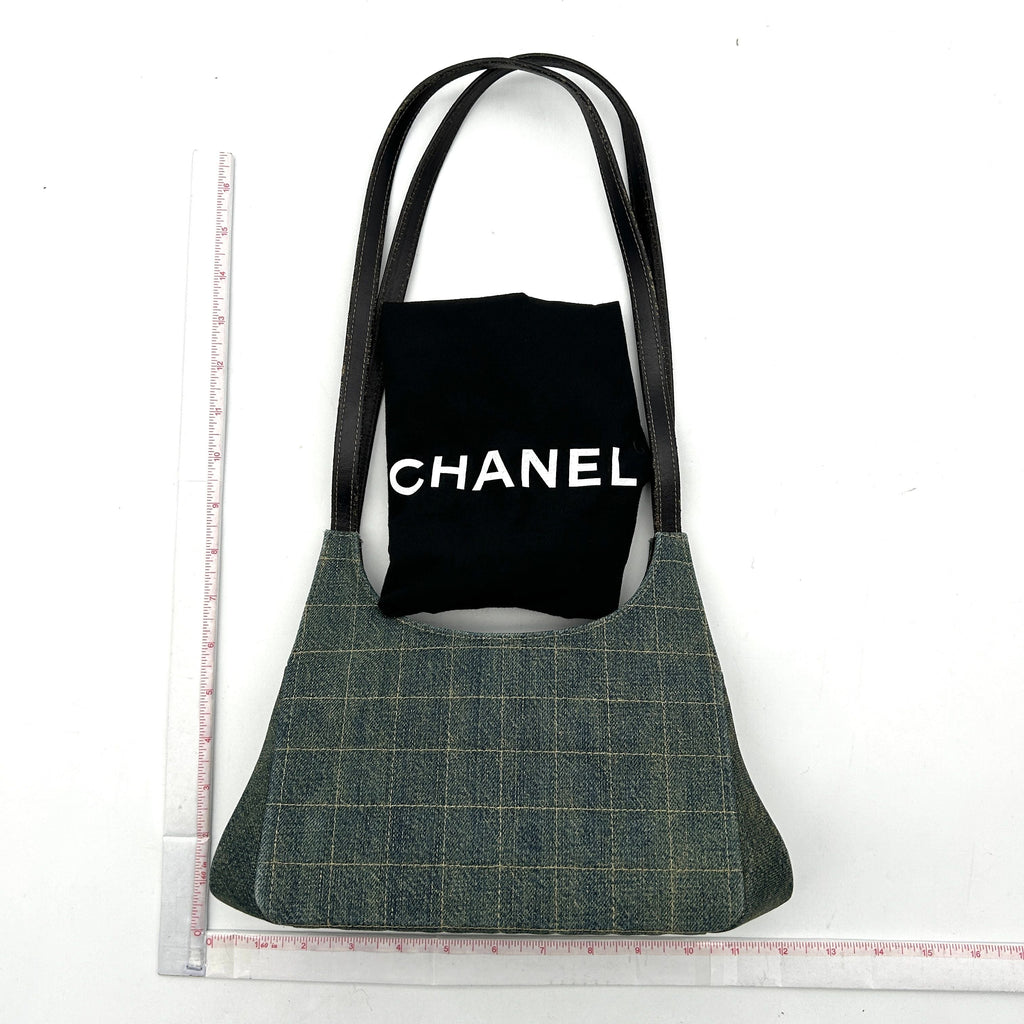 Chanel Denim Leather Shoulder Bag Green Medium LA18337