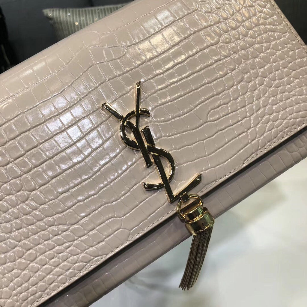 Top Quality Kate Small Chain Bag With Tassel In Embossed Beige For Women 7.8in/20cm YSLÂ 