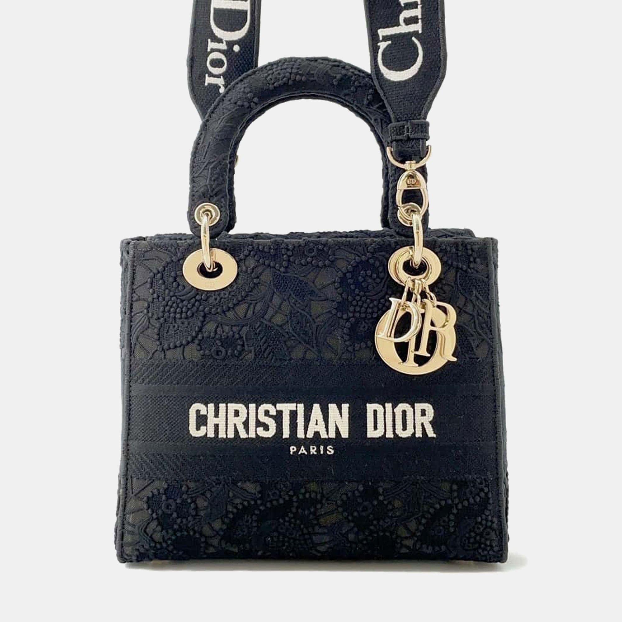 DiorBlack/White Canvas Lady D-LITE Medium Handbag