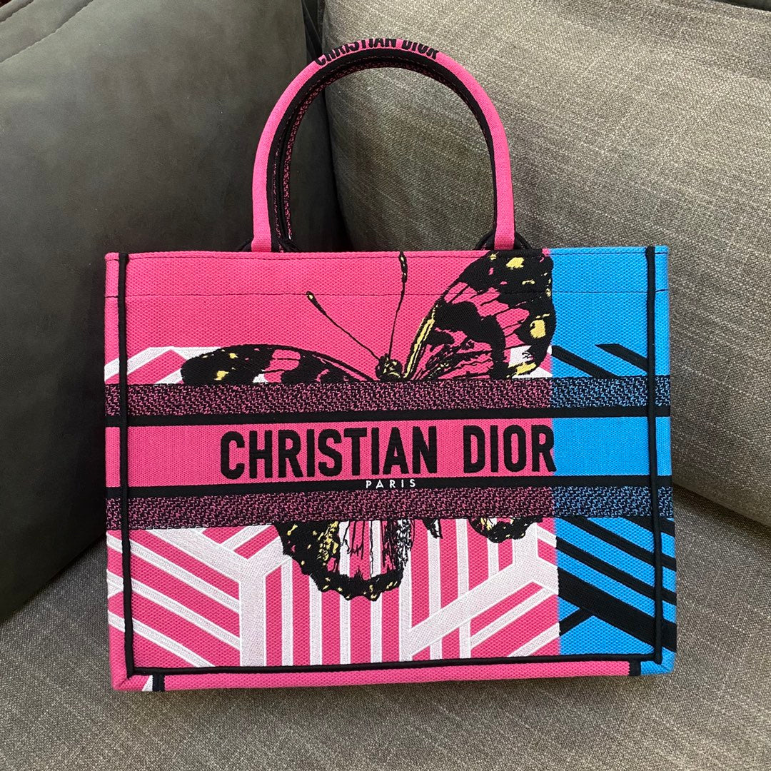 Dior MeDiorum Book Tote Bright Blue and Bright Pink D-Jungle Pop Embroidery, Blue/Pink, For Women Women’s Handbags Shoulder Bags, 36cm CD M1296ZRON_M885