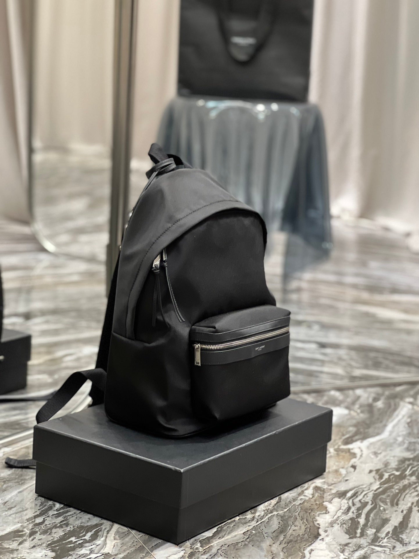 Top Quality City Backpack In Canvas Unisex For Women 13.8in/35cm Black YSL