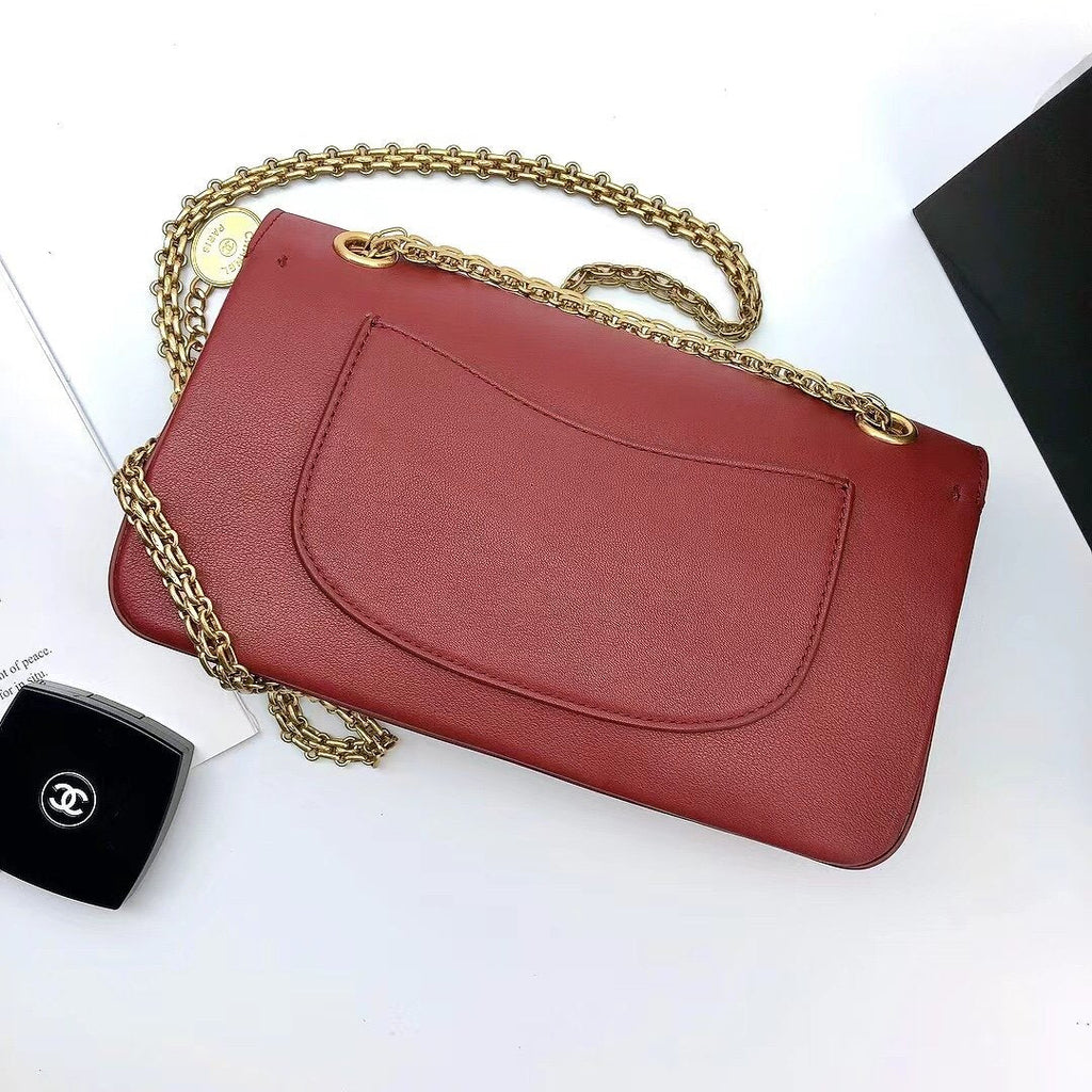 ChanelMaroon Medallion Nude Reissue 2.55 Classic 225 GlamIap Red Bag For Women 24cm/9.4in
