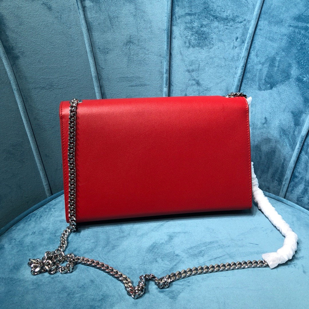 YSSL Kate Medium Chain Bag With Tassel In Grain De Poudre Red For Women 9in/24cm YSL