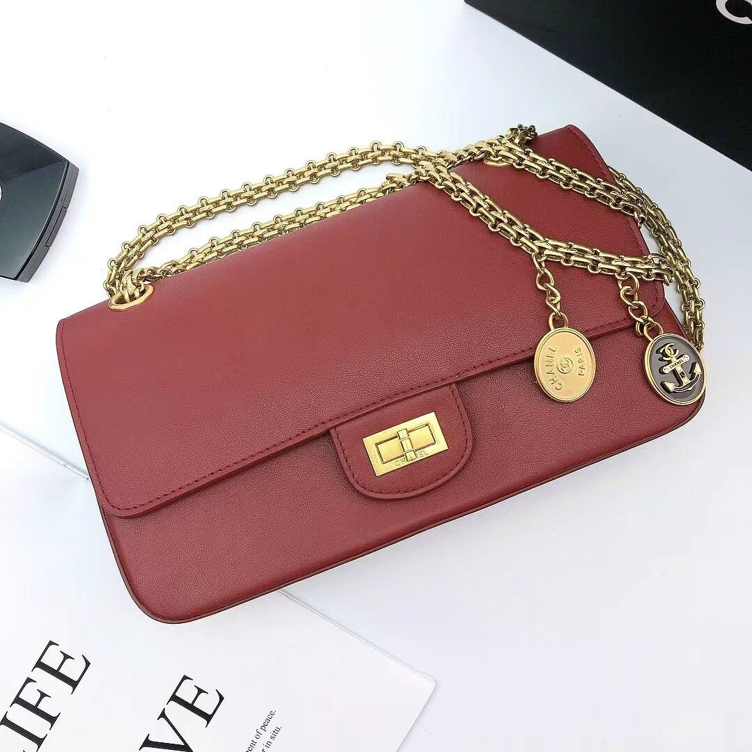 ChanelMaroon Medallion Nude Reissue 2.55 Classic 225 GlamIap Red Bag For Women 24cm/9.4in