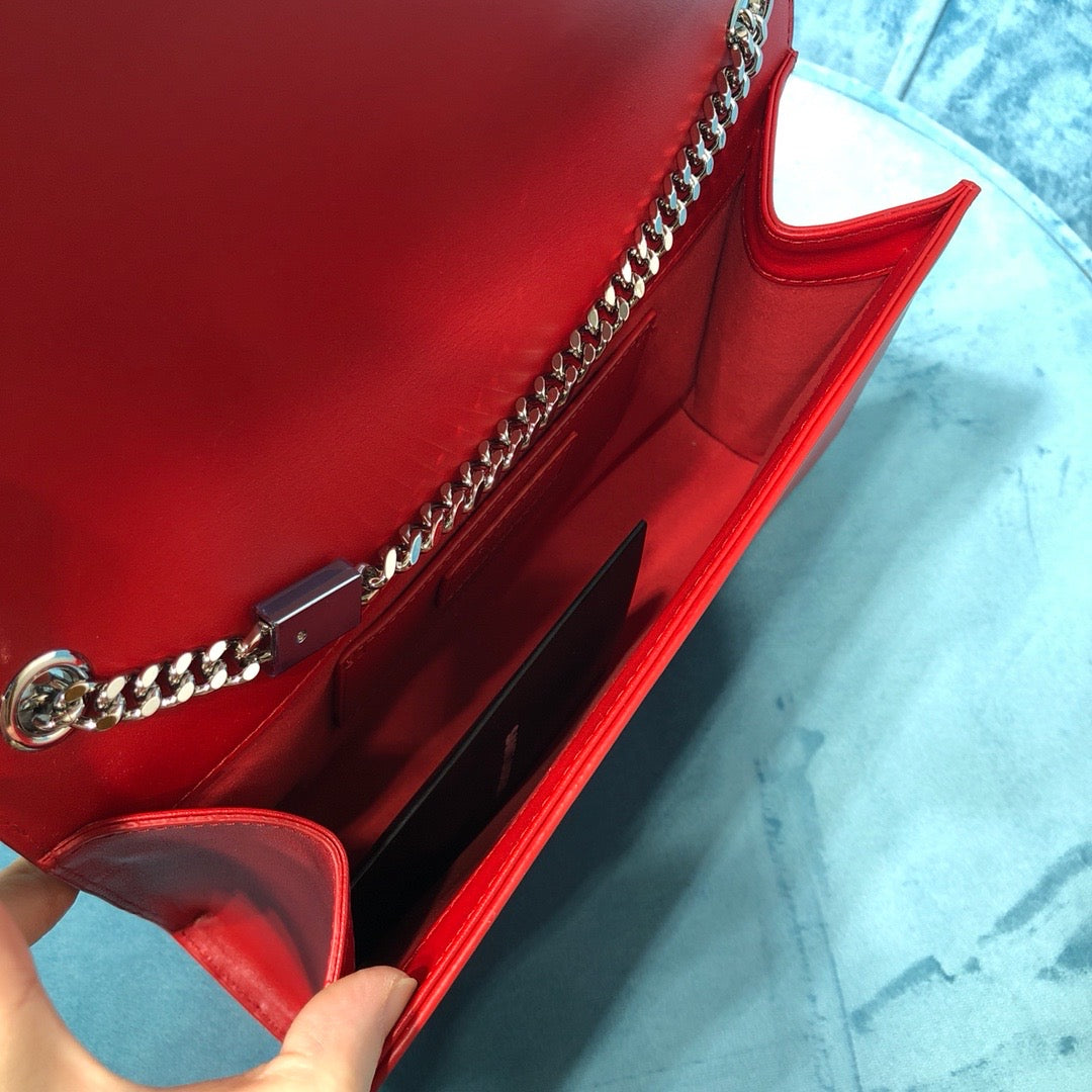 YSSL Kate Medium Chain Bag With Tassel In Grain De Poudre Red For Women 9in/24cm YSL