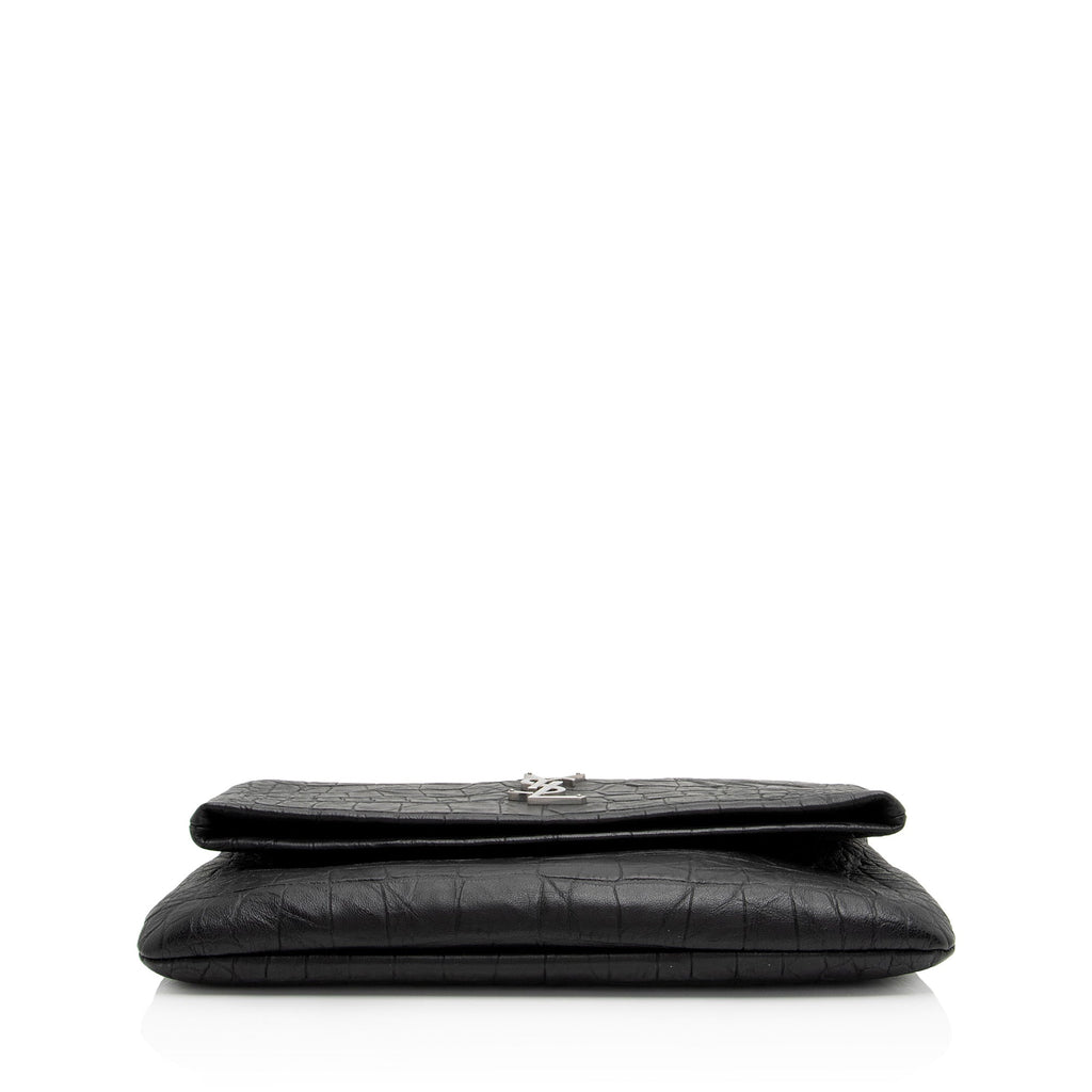 Saint Laurent Croc Embossed Leather West Hollywood Fold Over Clutch