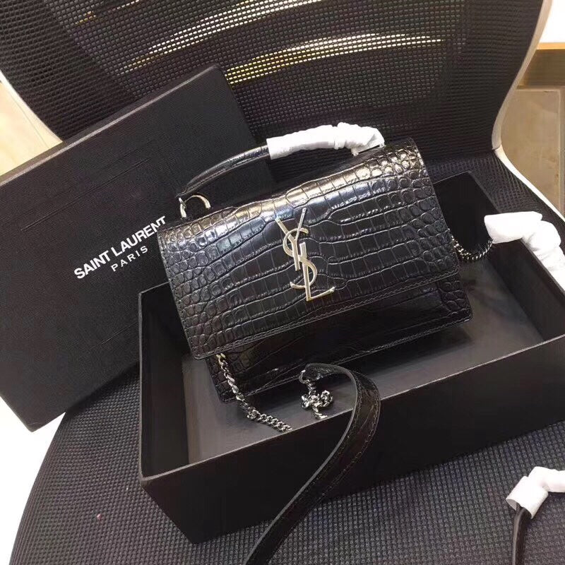 YSSL Sunset Chain Wallet Â In-Embossed Black For Women 8in/21cm YSL