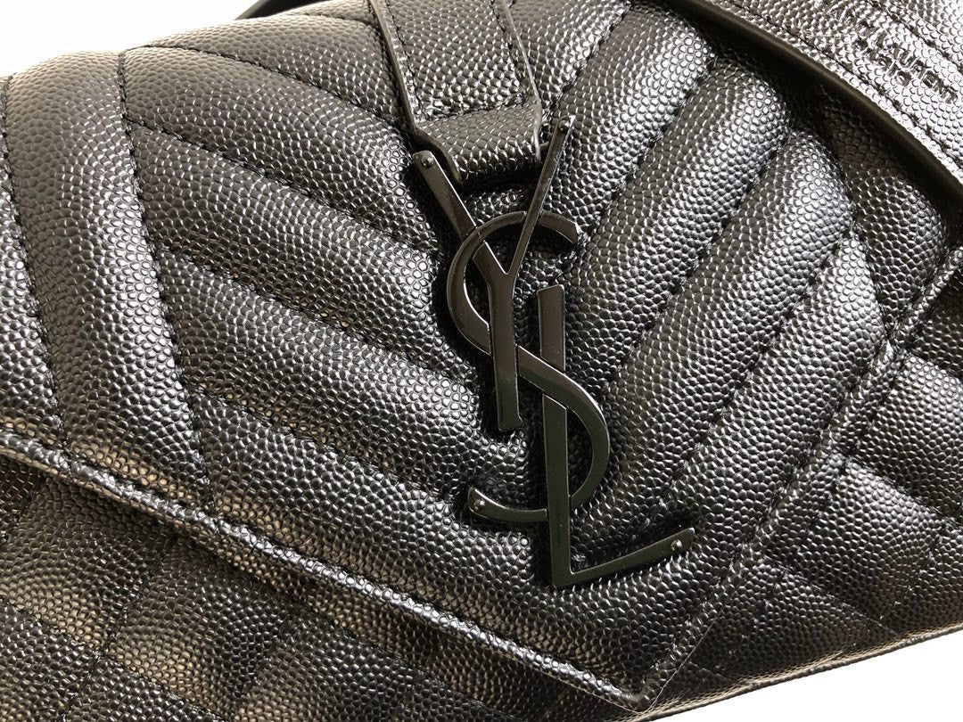 YSSL Envelope Small Bag In Mix MatelassÃ© Grain De Poudre Black For Women 8in/21cm YSL 600195BOW981000