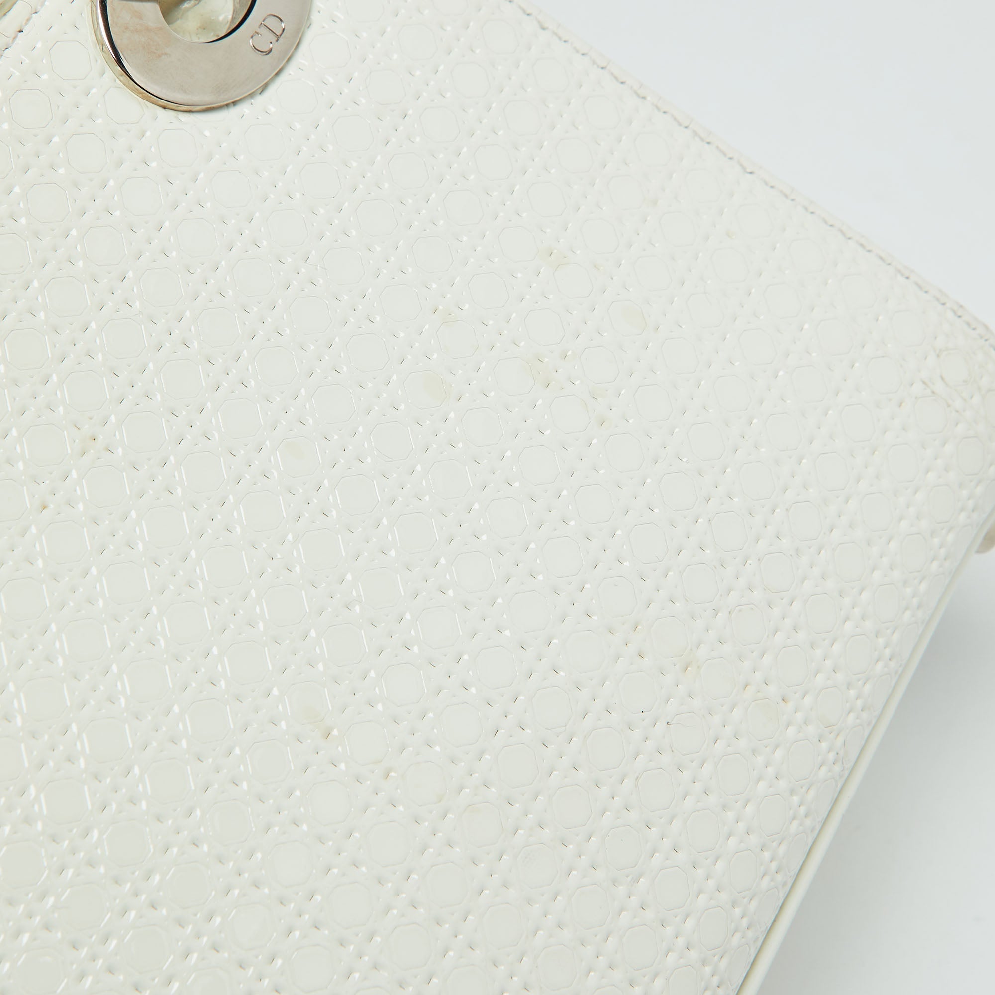 Dior White Microcannage  Leather Mini Lady Dior Tote