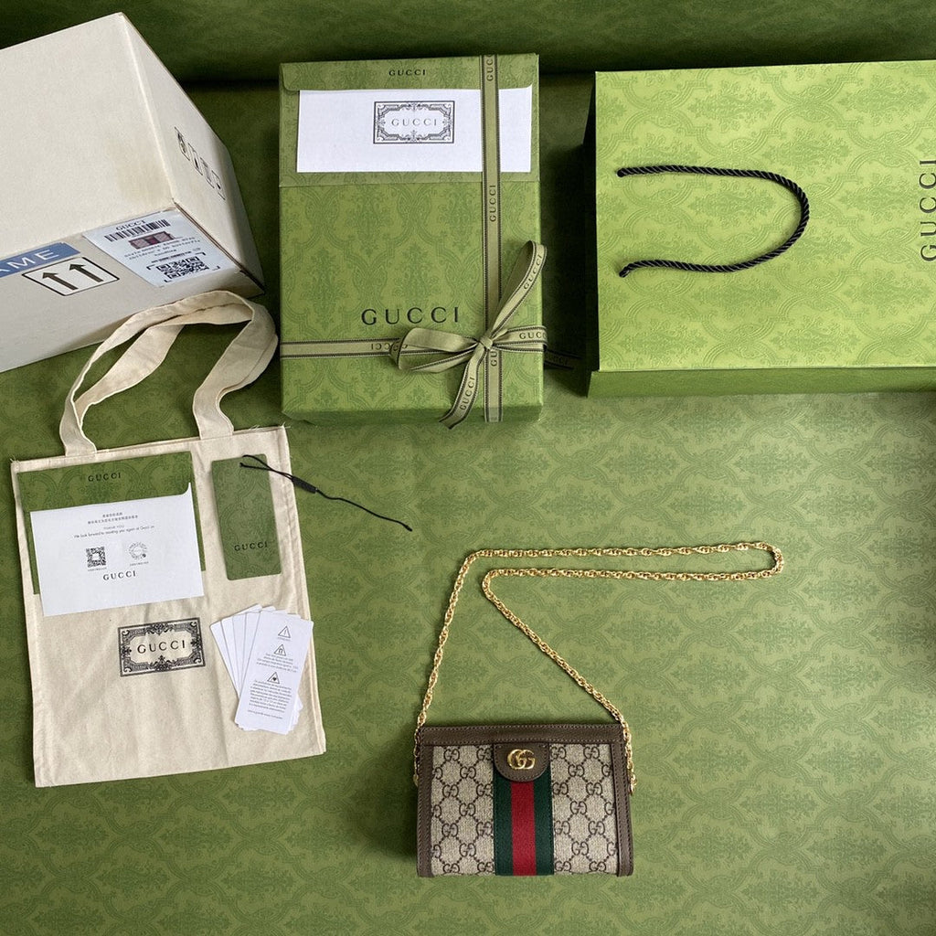 Gucci OphiDiora Mini Shoulder Bag Beige/Ebony Gucci Supreme Canvas Green And Red Web Detail Brown For Women 7.5in/19cm Gucci 602676 K05NB 8745