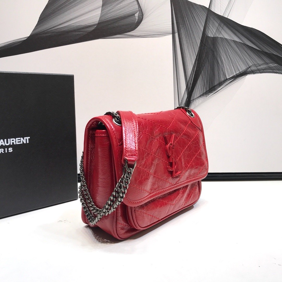 YSSL Niki Baby Chain Bag In Crinkled  Red For Women 8in/21cm YSL