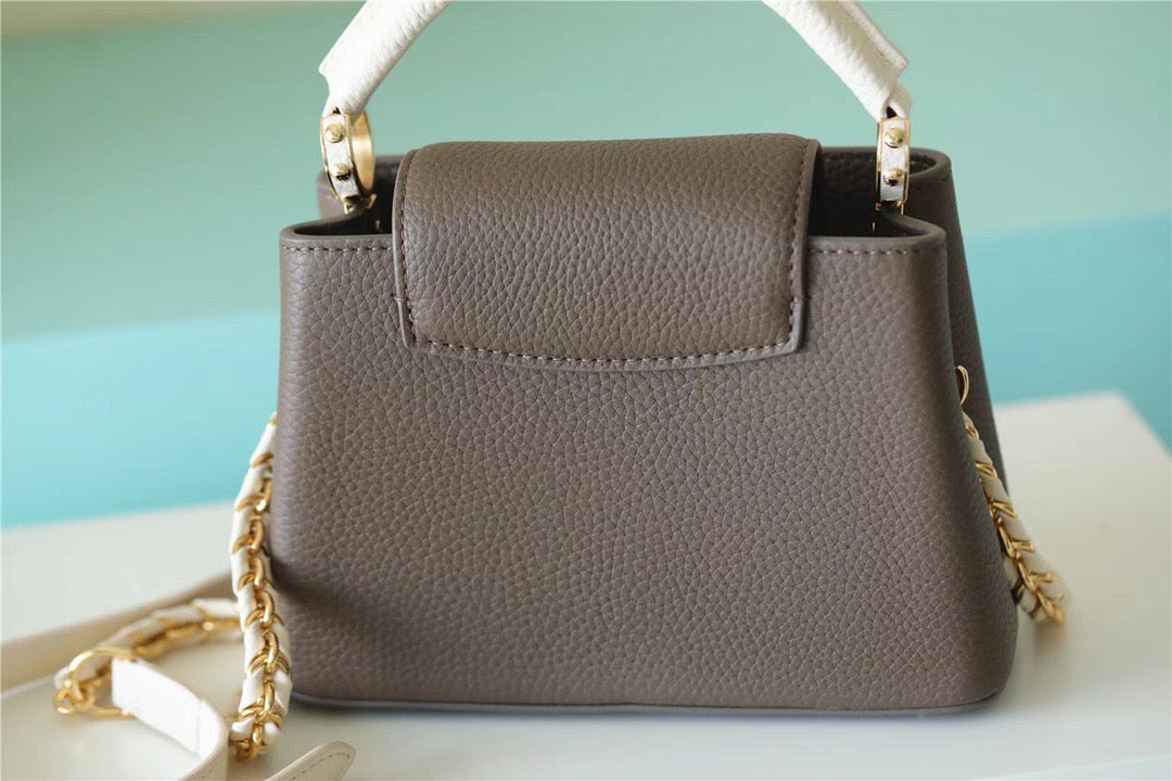 Louis Vuitton Capucines Mini Taurillon Smokey Brown Green/ Creme/ Pink For Women,  Shoulder And Crossbody Bags 21cm/8.3in Louis Vuitton