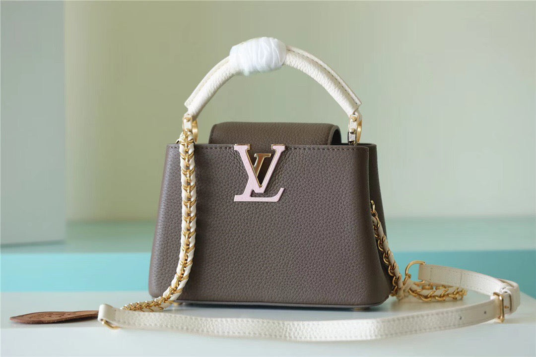 Louis Vuitton Capucines Mini Taurillon Smokey Brown Green/ Creme/ Pink For Women,  Shoulder And Crossbody Bags 21cm/8.3in Louis Vuitton