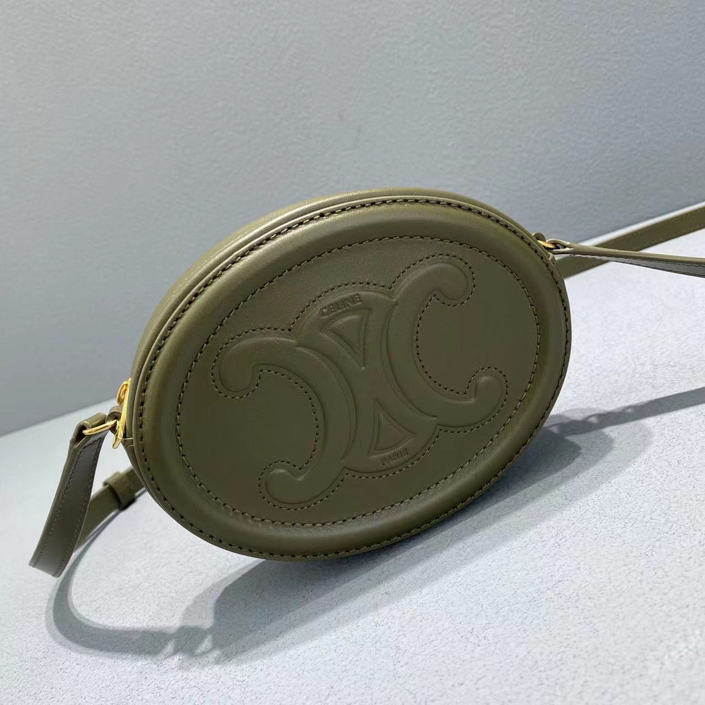 Crossbody Oval Purse Cuir Triomphe Dark Green For Women 6in/16cm