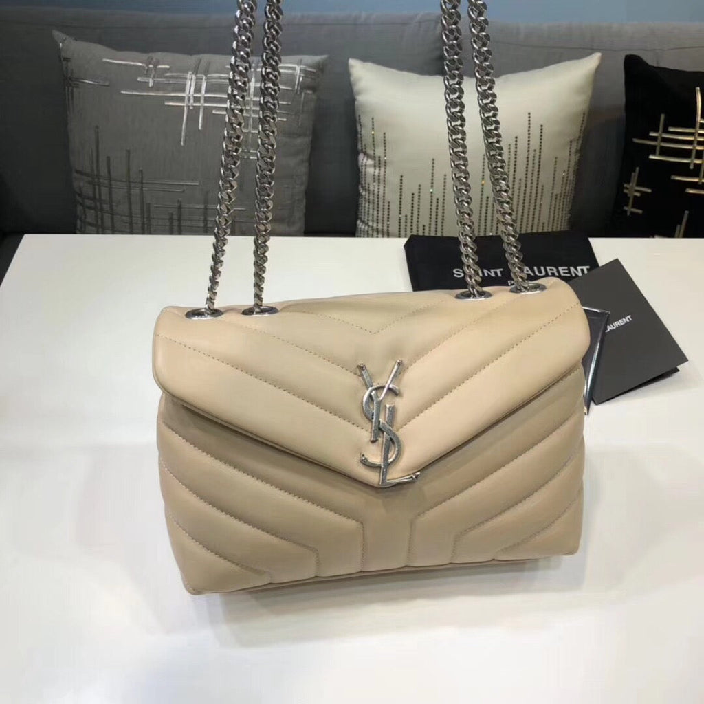 Top Quality Loulou Small Chain Bag In MatelassÃ© "Y" Beige For Women 9.8in/23cm YSLÂ 
