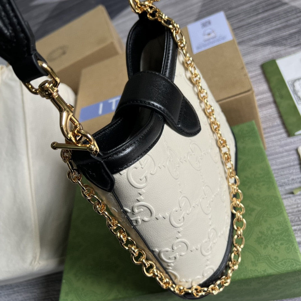 Gucci Small Gucci Shoulder Bag White Debossed For Women 9.8in/25cm 675788 Gucci UD9AX 9099