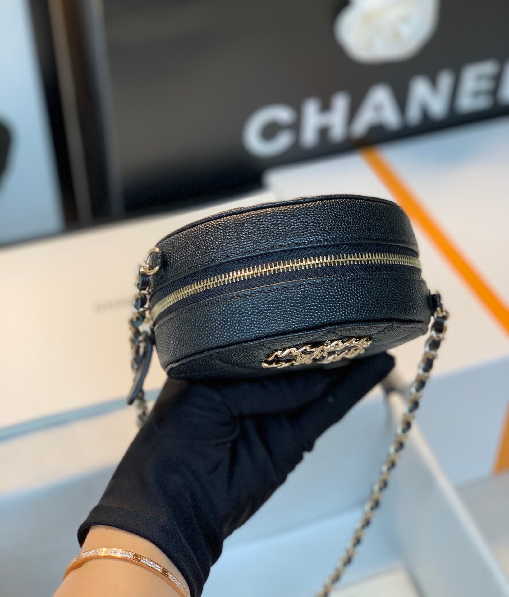 Chanel Round Bag Crossbody  Black For Women 4.7in/12cm