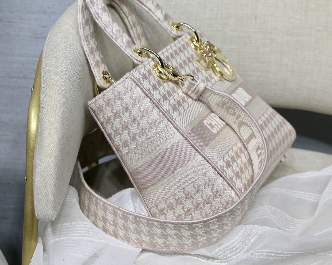 Dior MeDiorum Lady D-Lite Bag Houndstooth Embroidery, Pink/White, For Women Women’s Handbags, Shoulder Bags, Crossbody Bags, 24cm CD