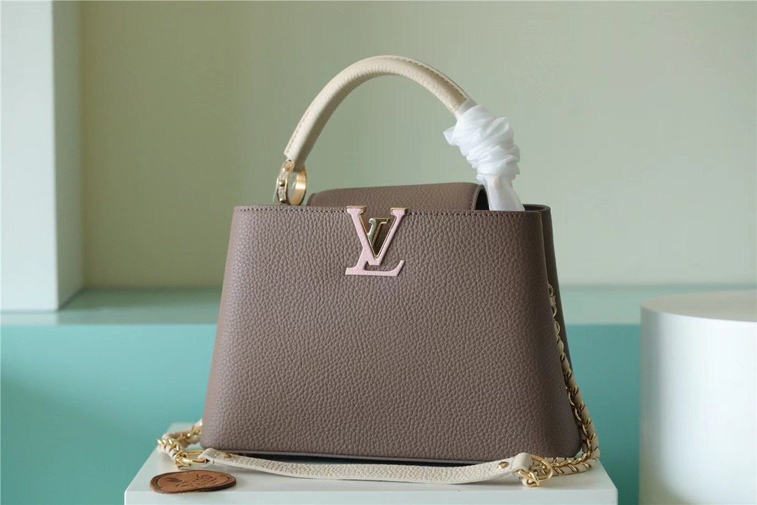 Louis Vuitton Capucines Taurillon Smokey Brown Green/ Creme/ Pink For Women, WomenÃƒÂ¢Ã¢â€šÂ¬Ã¢â€žÂ¢s Bags, Shoulder And Crossbody Bags 10.6in/27cm Louis Vuitton