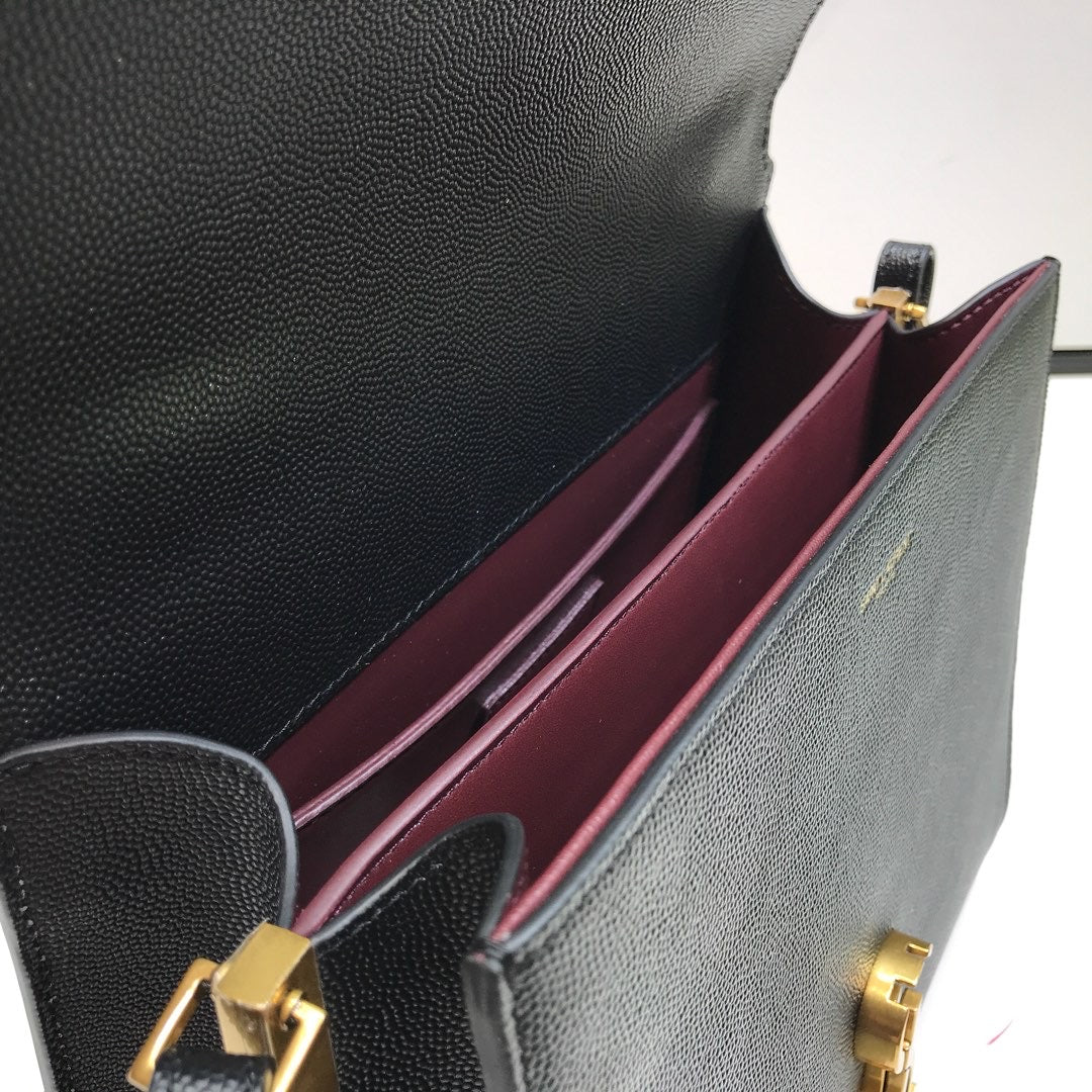 YSSL Cassandra Medium Top Handle Bag In Grain Black For Women 9in/24.5cm YSL