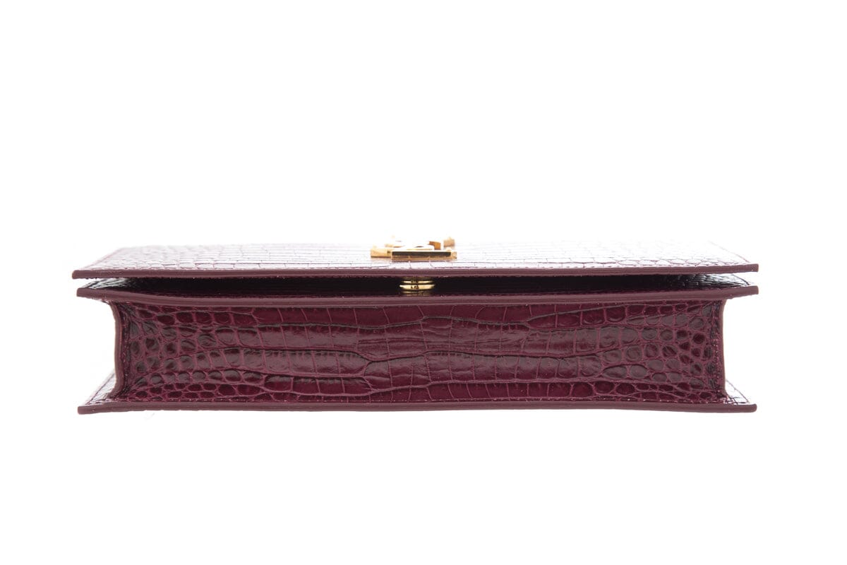 Saint Laurent Burgundy Embossed Croc Clutch