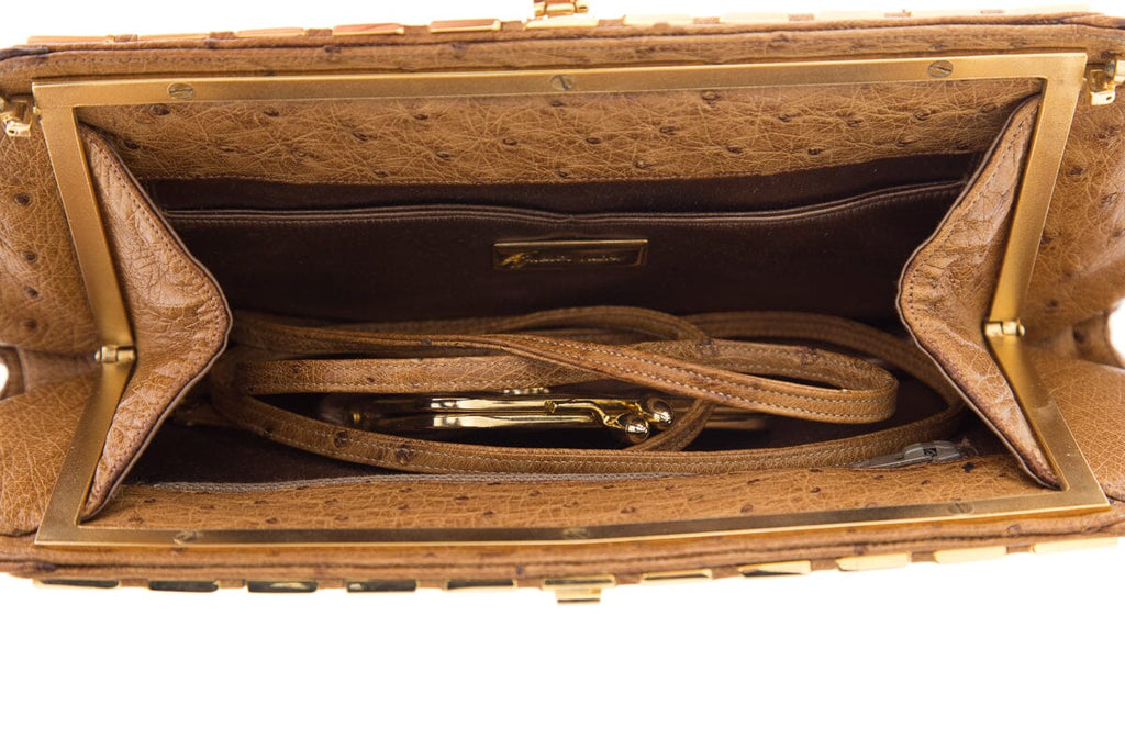 Judith Leiber Brown Ostrich Clutch