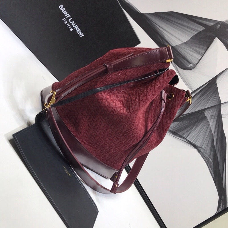 YSSL All-Over Monogram Bucket Bag Burgundy For Women 10.5in/27cm YSLÂ 
