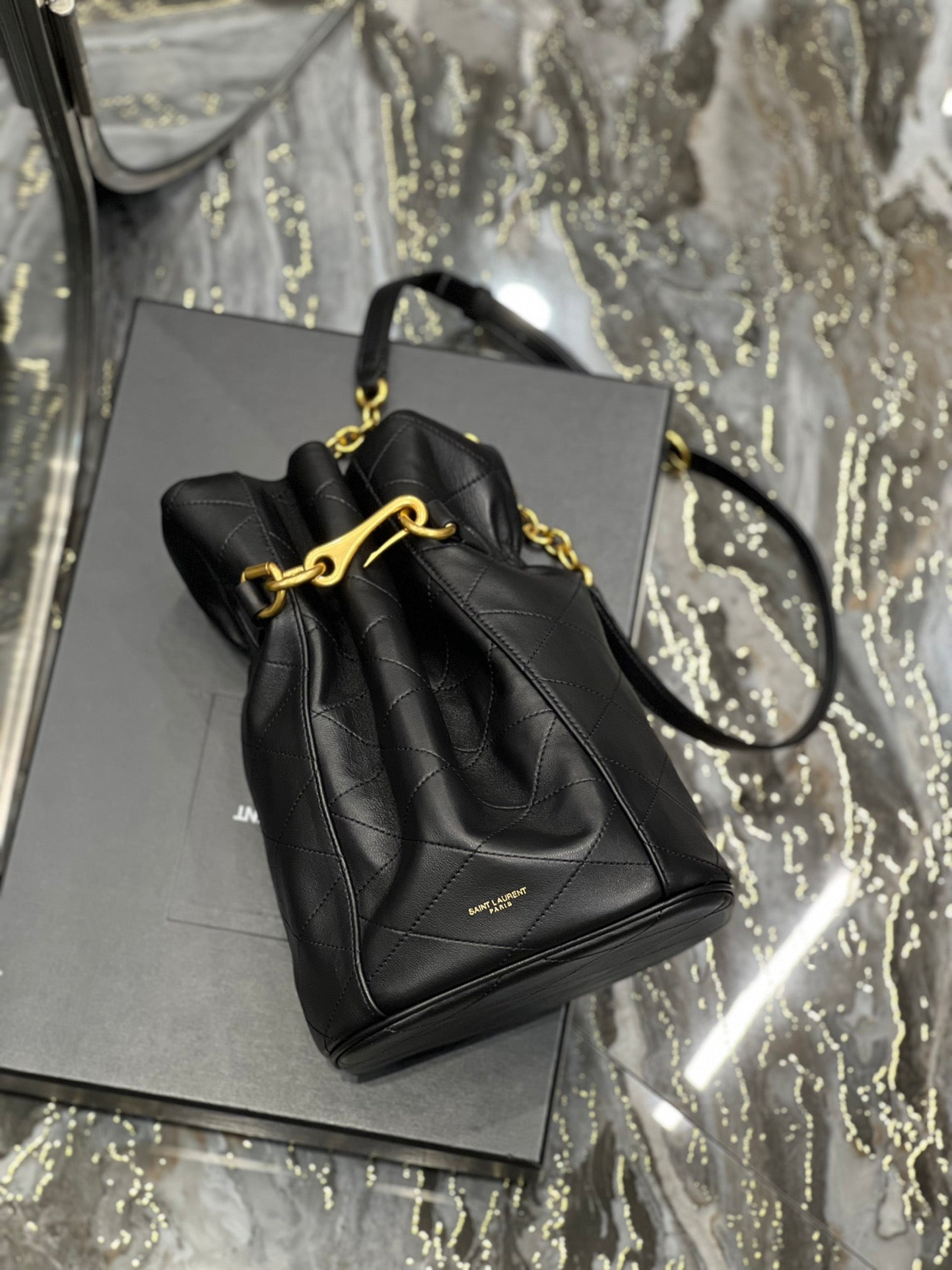 YSSL Le Maillon Bucket Bag Black For Women 10in/27cm YSL 686310AAAJK1000